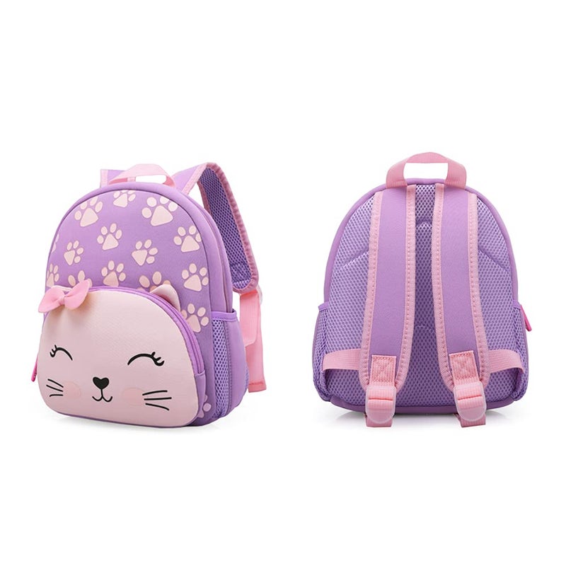 KK CRAFTS Preschool Backpack Toddler Neoprene Animal Schoolbag Lunch backpack for Kids Boys Girls(Purple Cat) - Image 5